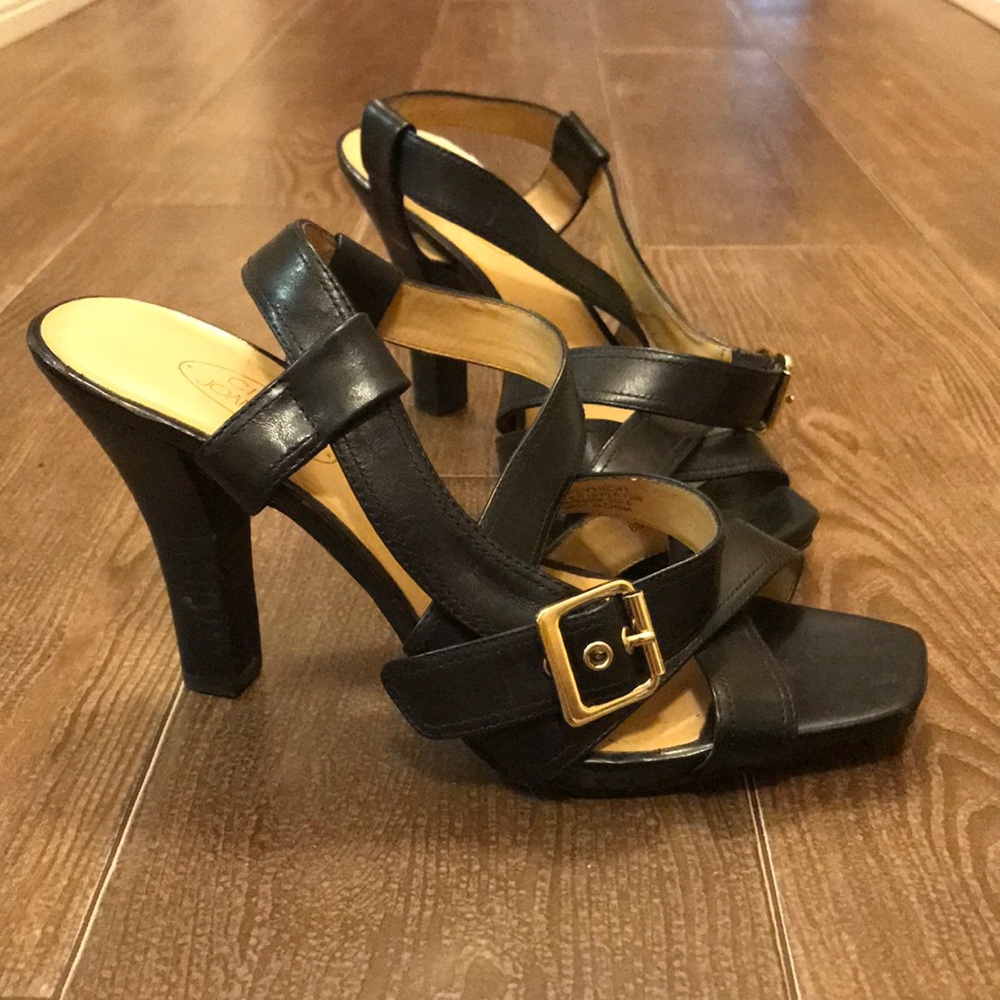 Black strappy open toe heels. 💕